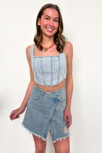 Glam West Rhinestone Detail Denim Corset Top - Madison and Mallory