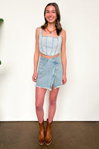 Glam West Rhinestone Detail Denim Corset Top - Madison and Mallory