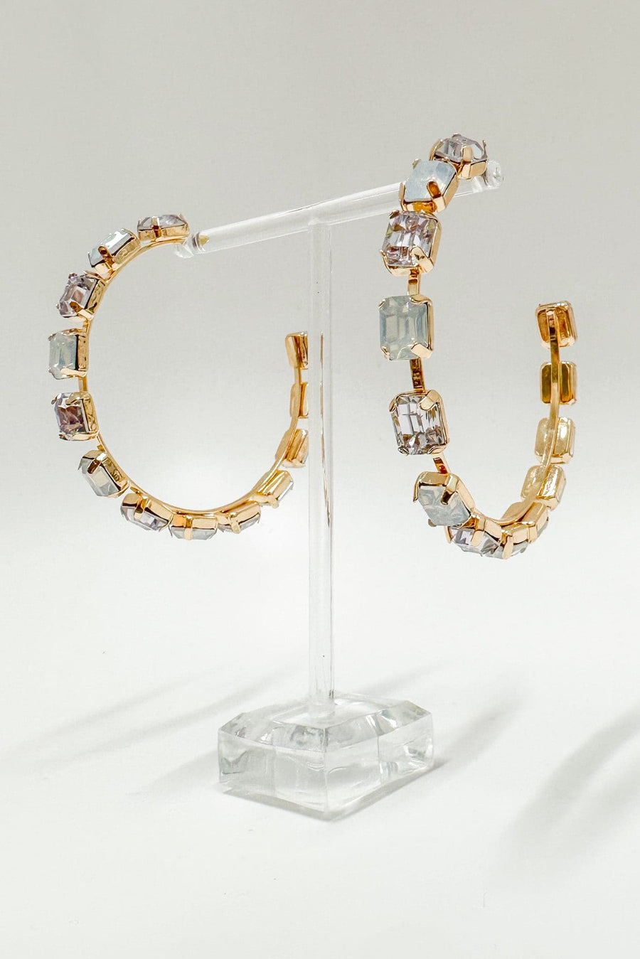 Gold Glamorous Dedication Rhinestone Opal Hoop Earrings - Madison and Mallory