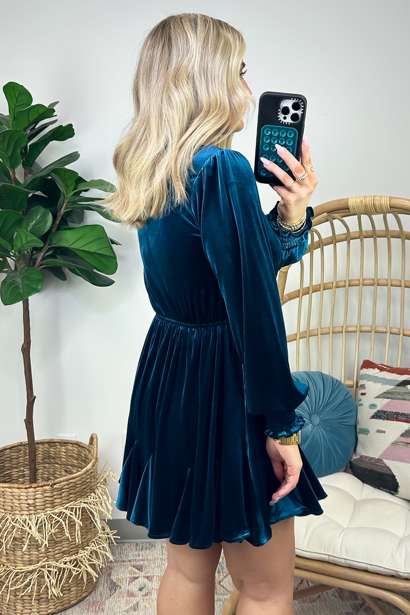  Glamorous Personality Velvet Split Collar V-Neck Dress - Madison and Mallory