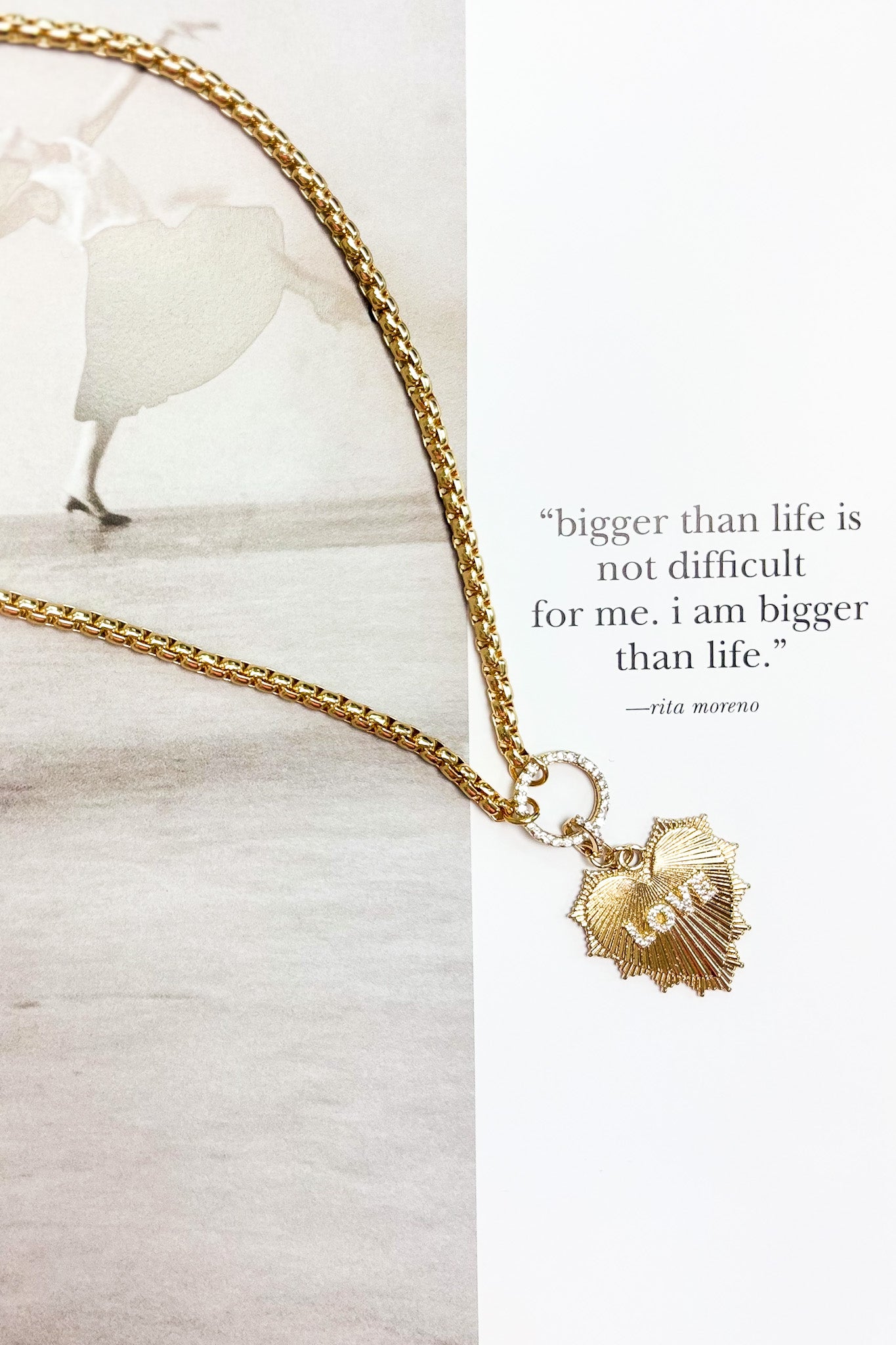 Gold Glimmer Love Rhinestone Paved Love Metal Heart Necklace - Madison and Mallory
