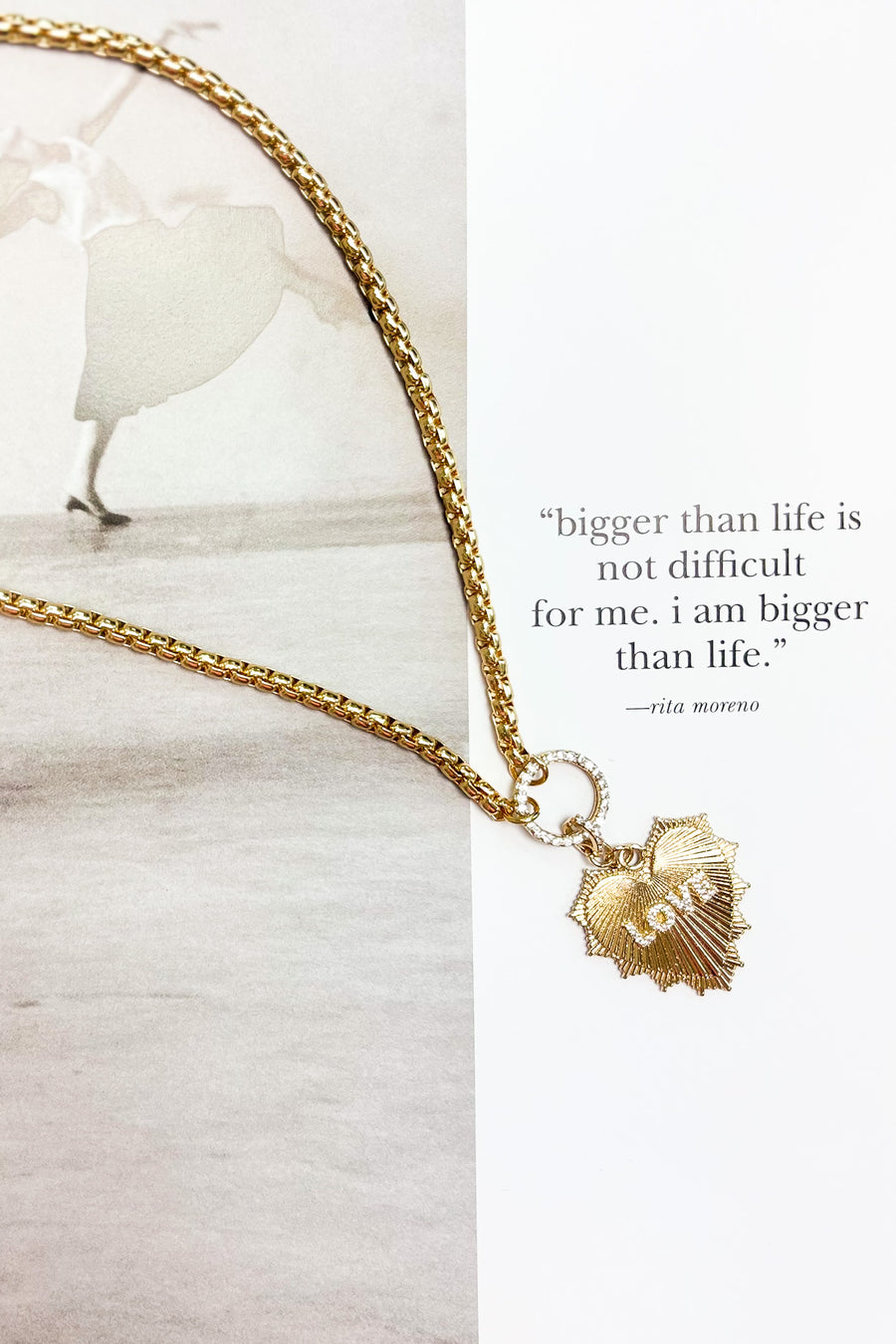 Gold Glimmer Love Rhinestone Paved Love Metal Heart Necklace - Madison and Mallory