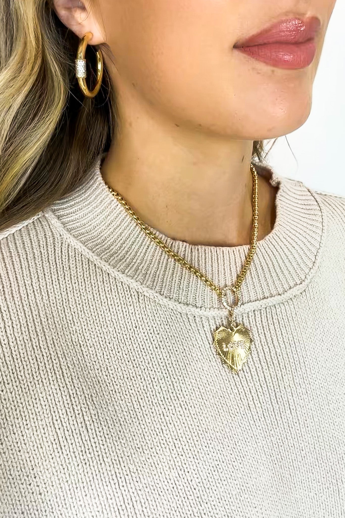 Glimmer Love Rhinestone Paved Love Metal Heart Necklace - Madison and Mallory