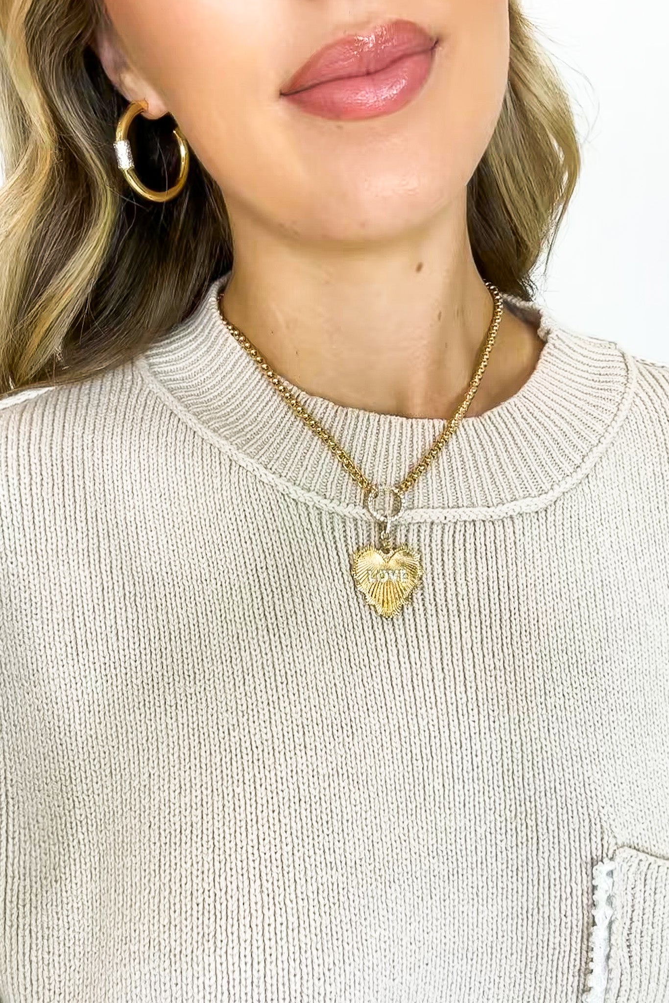 Glimmer Love Rhinestone Paved Love Metal Heart Necklace - Madison and Mallory