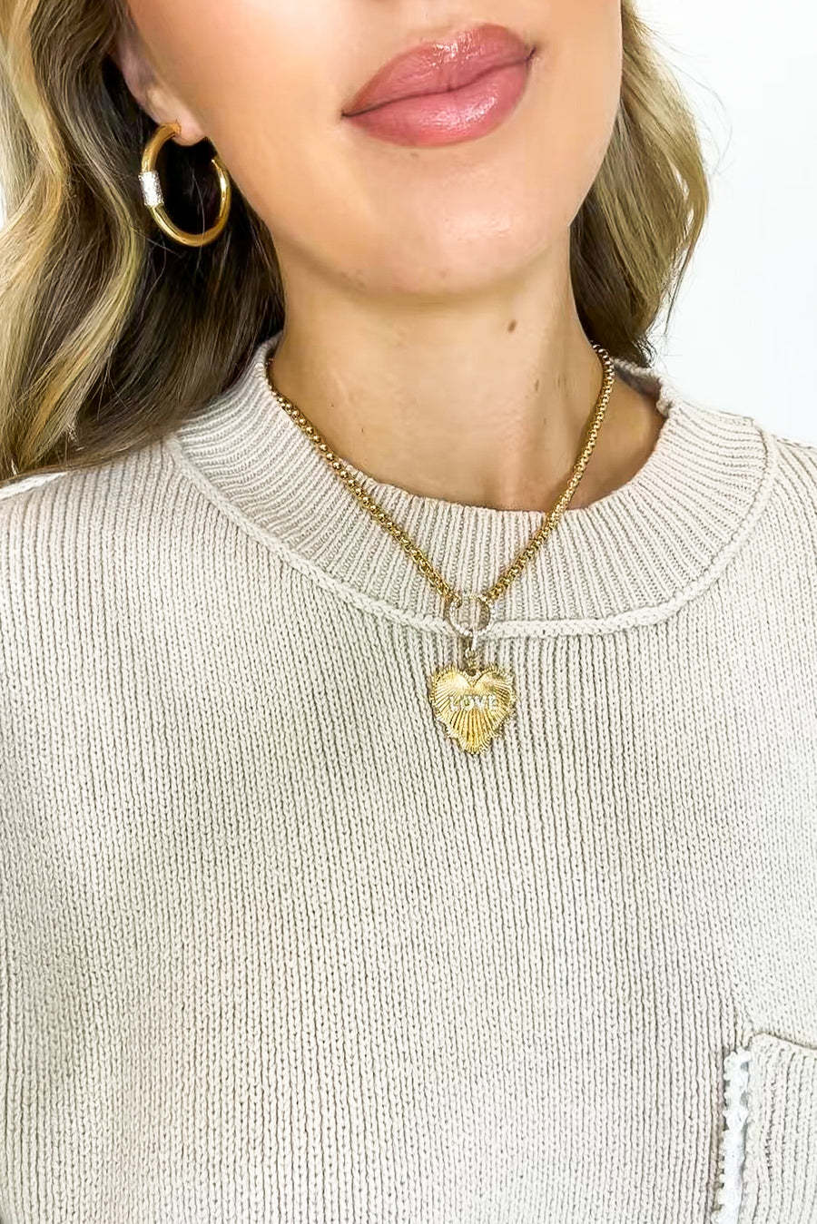 Glimmer Love Rhinestone Paved Love Metal Heart Necklace - Madison and Mallory