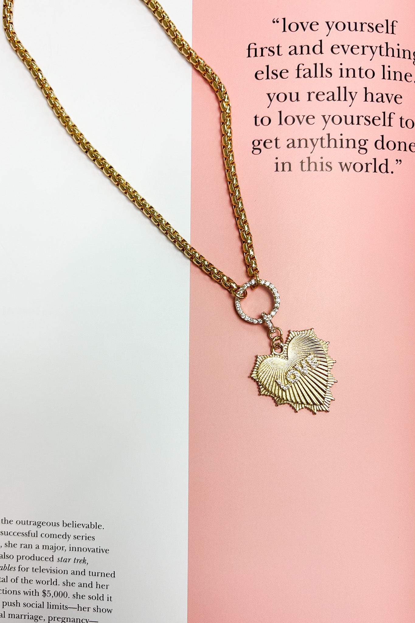 Glimmer Love Rhinestone Paved Love Metal Heart Necklace - Madison and Mallory