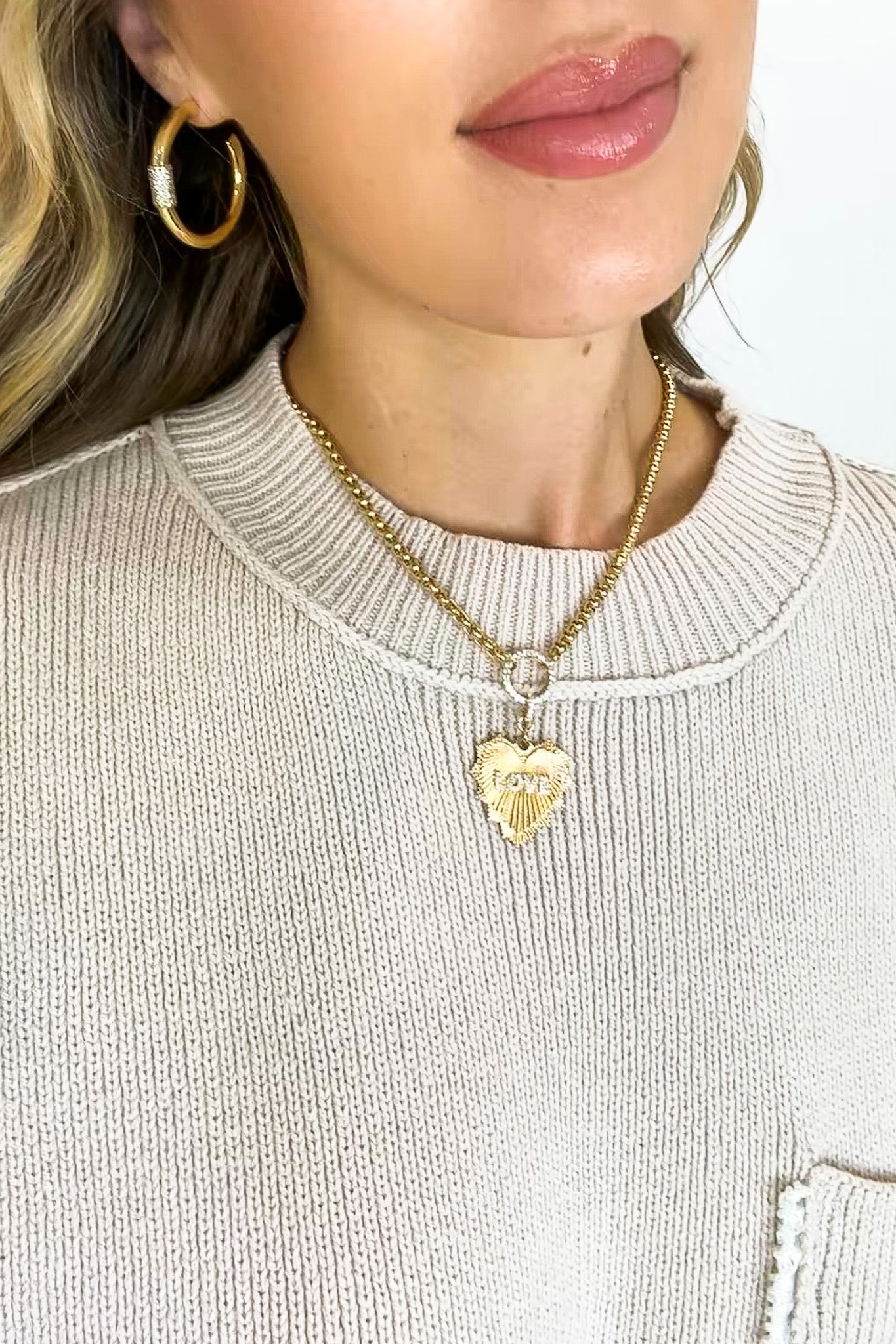 Glimmer Love Rhinestone Paved Love Metal Heart Necklace - Madison and Mallory