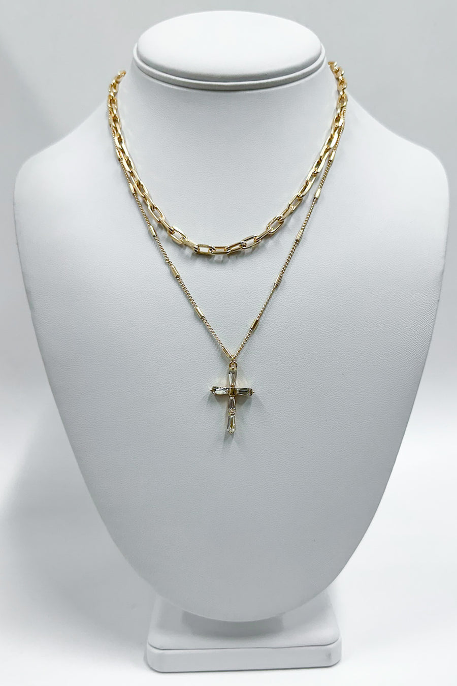 Gold Glimmering Serenity Rhinestone Cross Charm Necklace - Madison and Mallory