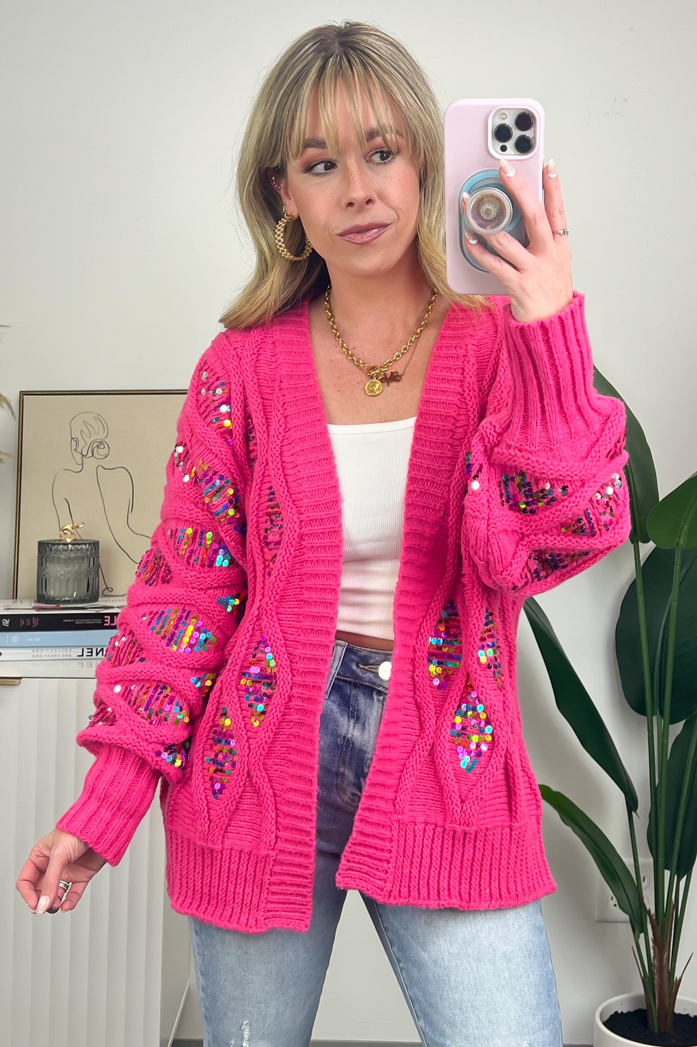  Glittering Arrival Cable Knit Sequin Cardigan - FINAL SALE - Madison and Mallory