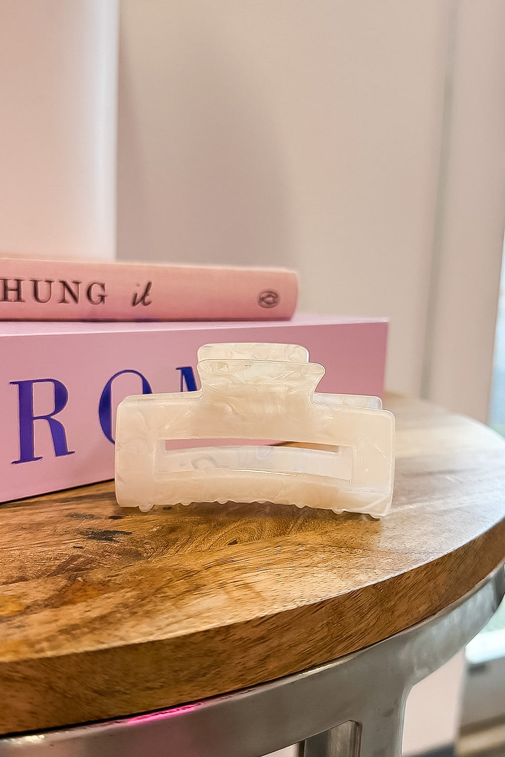 Off White Glossy Girl Acetate Marble Hair Clip - Madison and Mallory