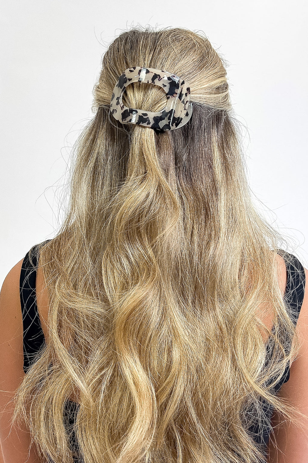 Tortoise Cream Glossy Hold Lay Flat Oval Hair Claw Clip - Madison and Mallory