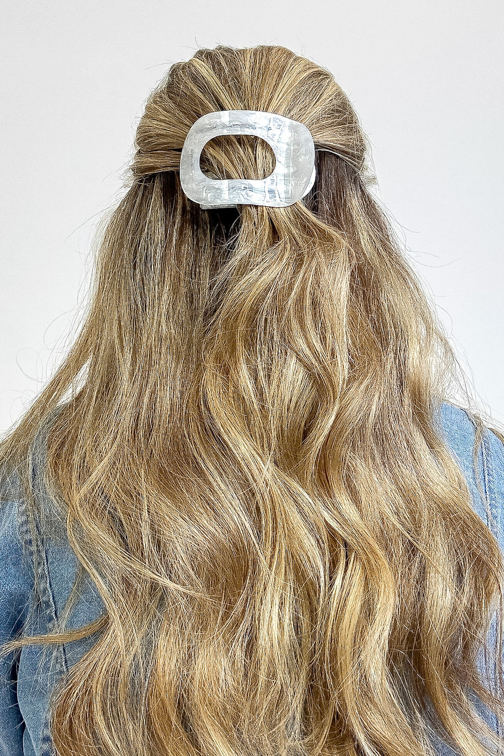 Off White Glossy Hold Lay Flat Oval Hair Claw Clip - Madison and Mallory