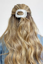 Off White Glossy Hold Lay Flat Oval Hair Claw Clip - Madison and Mallory
