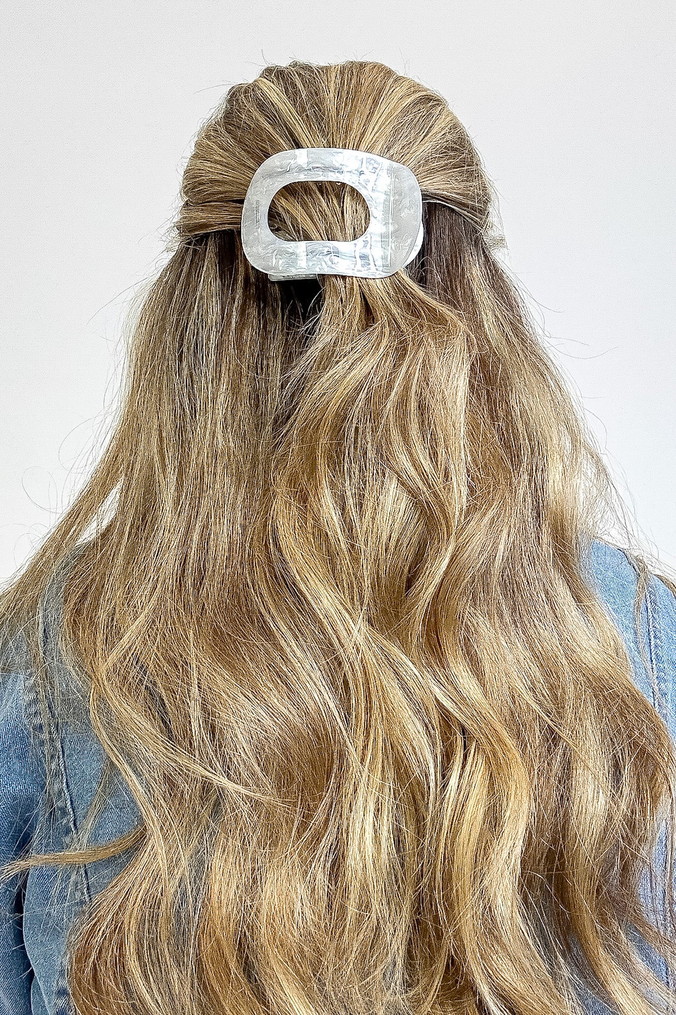 Off White Glossy Hold Lay Flat Oval Hair Claw Clip - Madison and Mallory