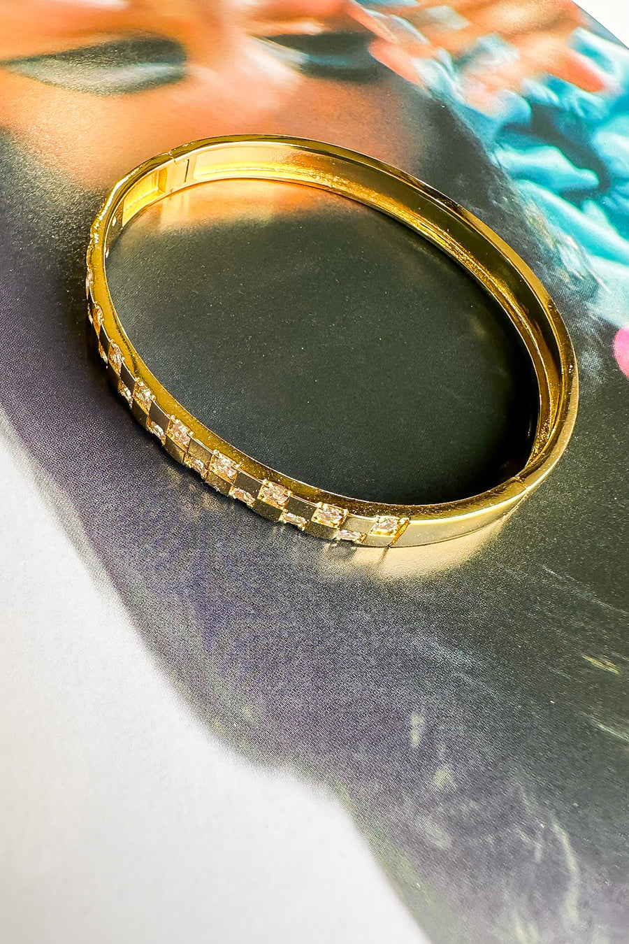 Gold Checkered Bangle Bracelet - Madison and Mallory