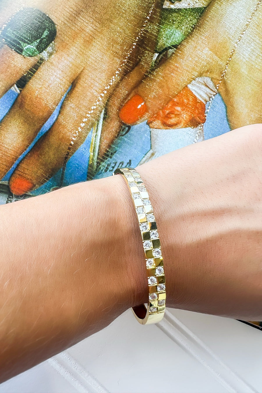 Gold Checkered Bangle Bracelet - Madison and Mallory