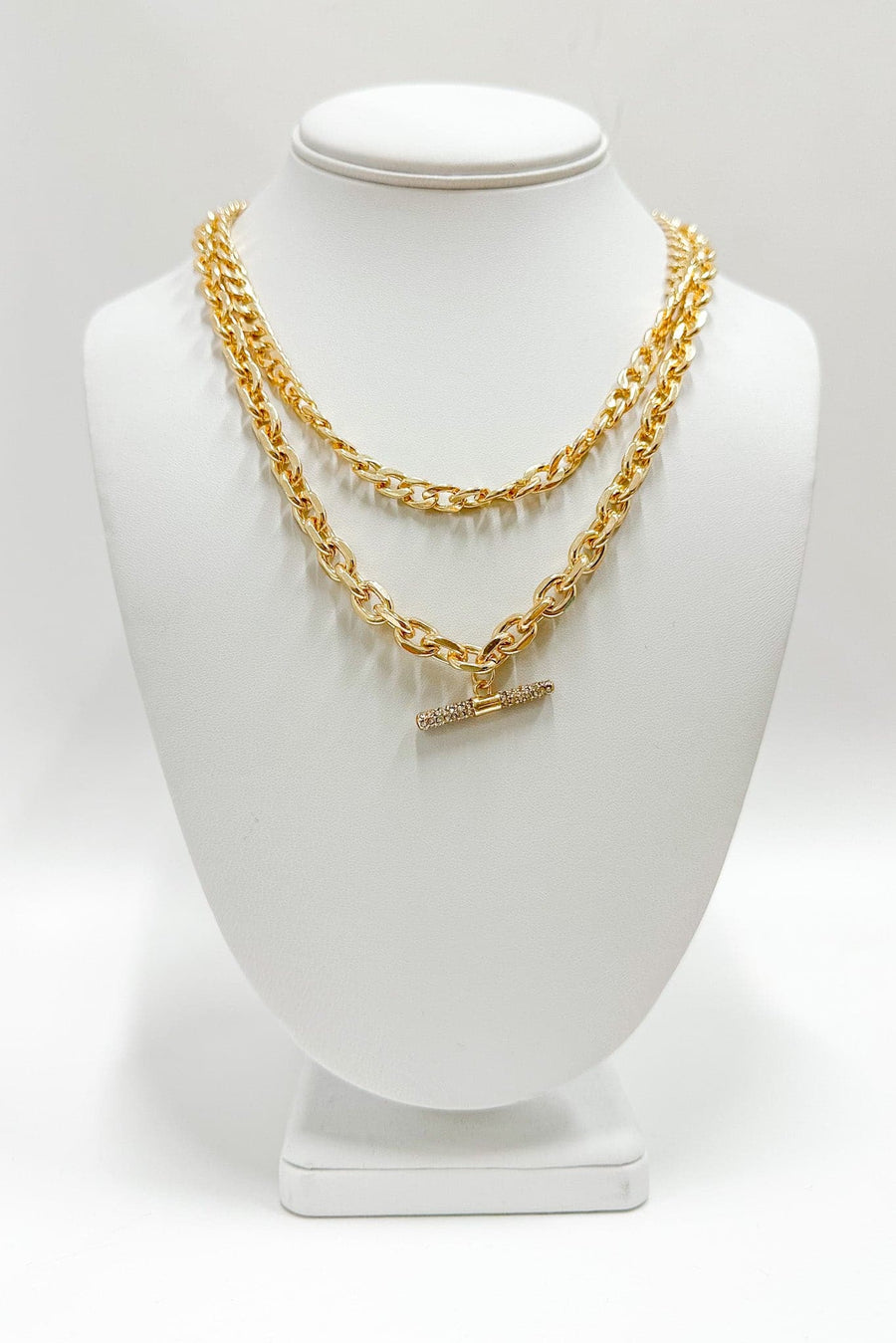 Gold Golda Chain Rhinestone Bar Layered Necklace - Madison and Mallory
