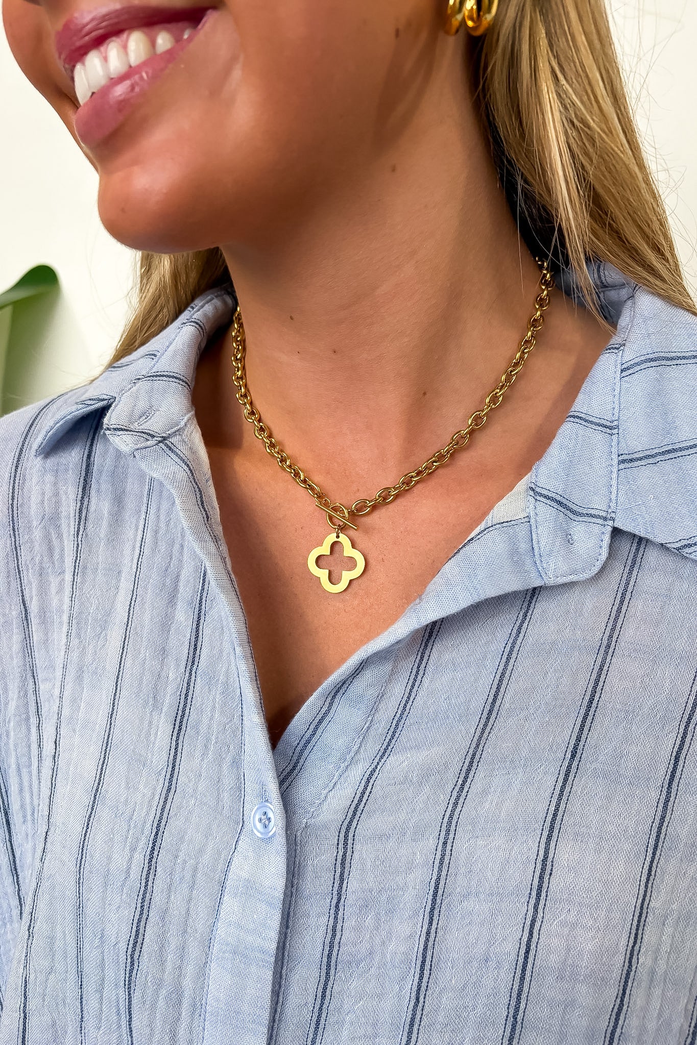 Gold Golden Fortune 18k Stainless Steel Clover Necklace - Madison and Mallory