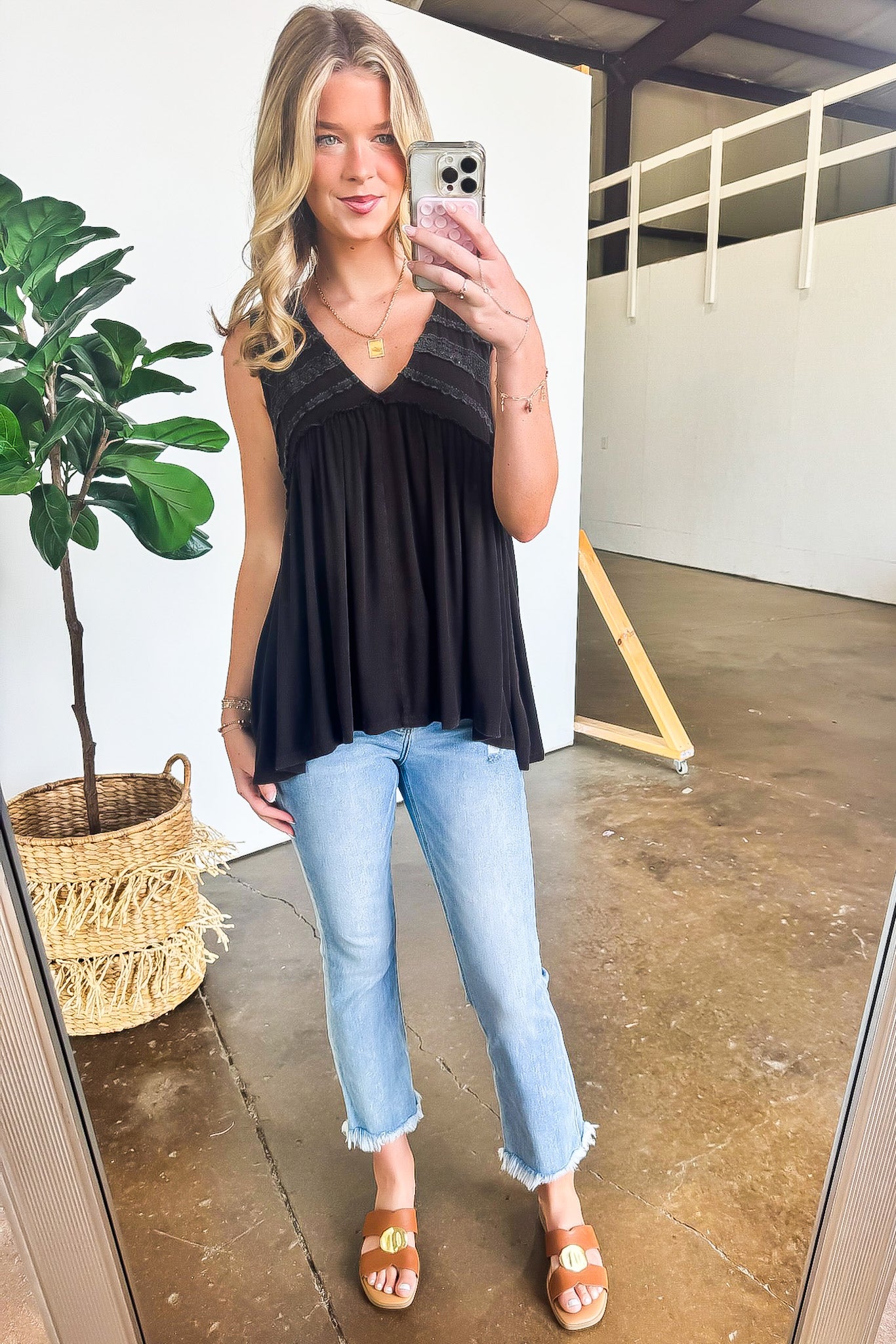 Golden Hour Crochet V-Neck Ruffle Tank Top - Madison and Mallory