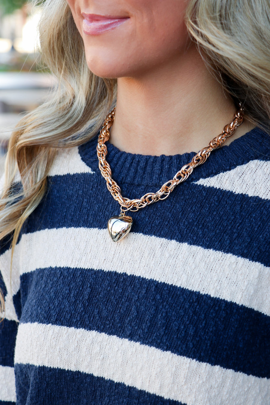 Golden Crush Puffy Heart Chain Necklace