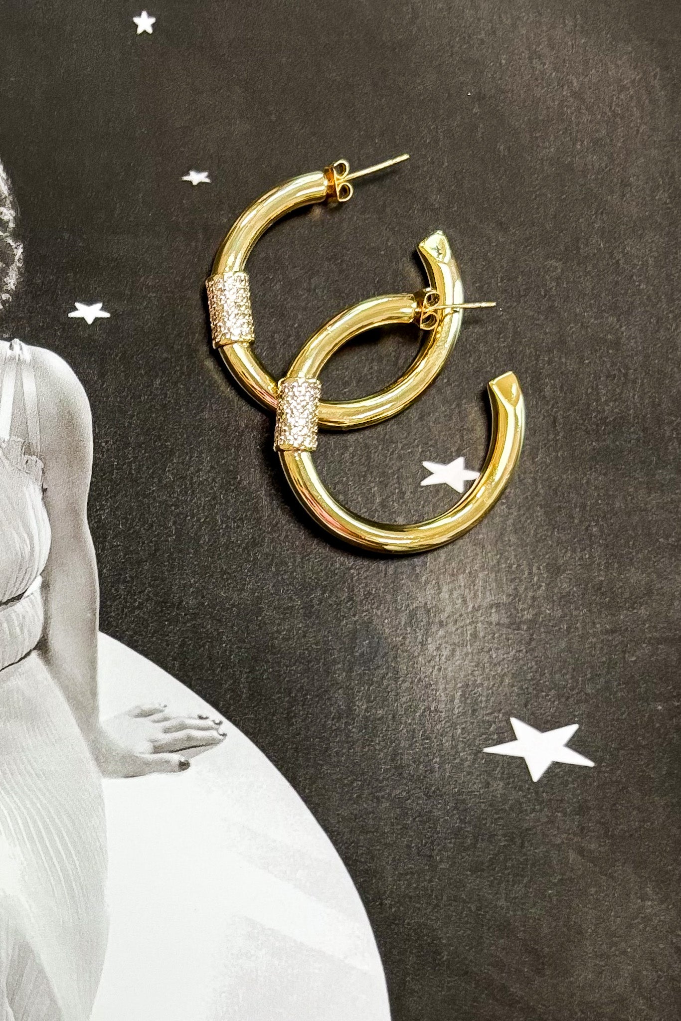 Gold Golden Glint 14k Gold Dipped Cz Stone Paved Hoop Earrings - Madison and Mallory