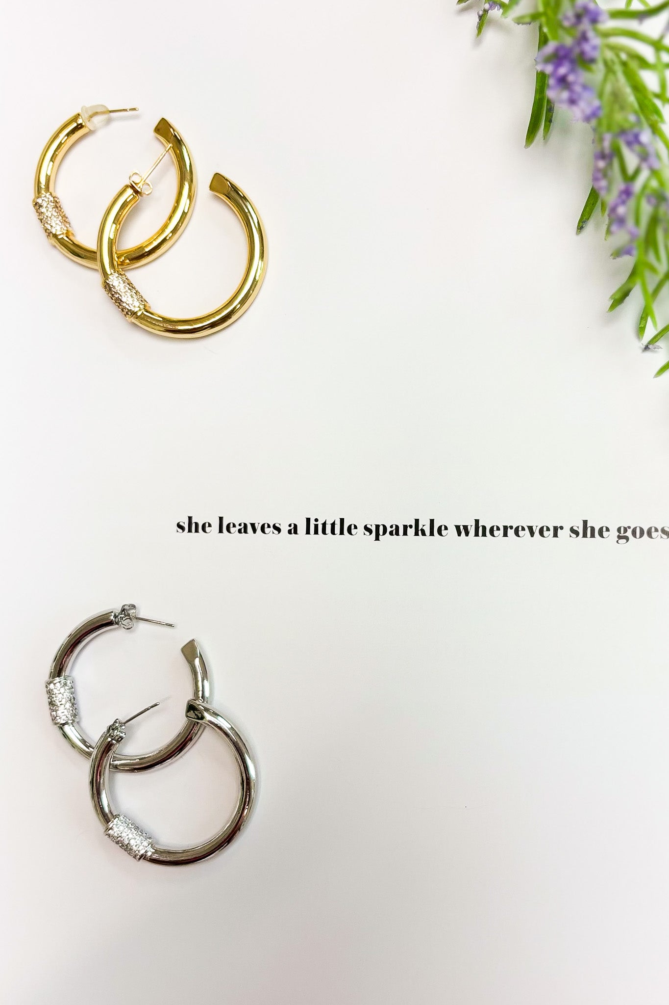 Golden Glint 14k Gold Dipped Cz Stone Paved Hoop Earrings - Madison and Mallory