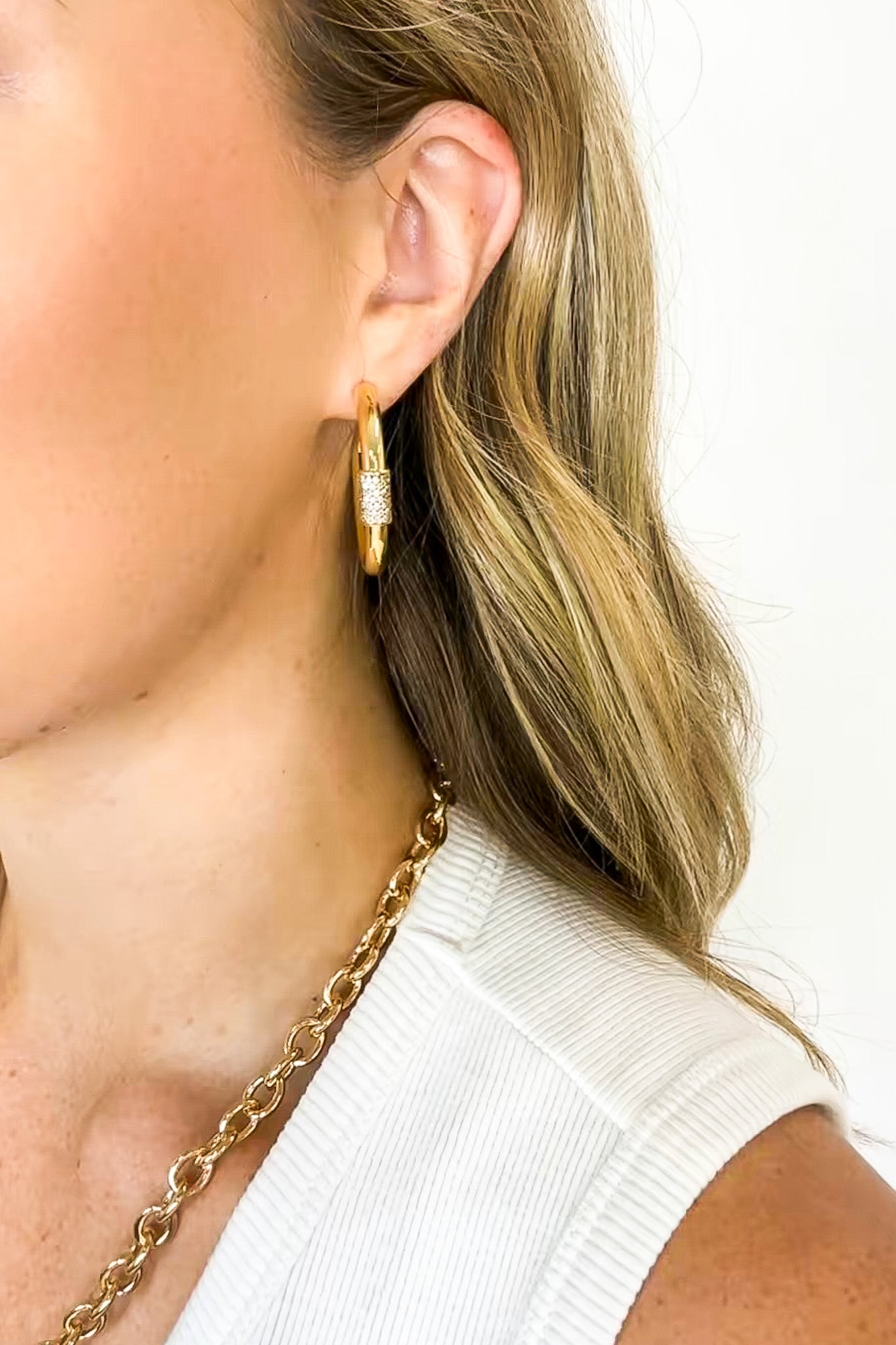 Golden Glint 14k Gold Dipped Cz Stone Paved Hoop Earrings - Madison and Mallory