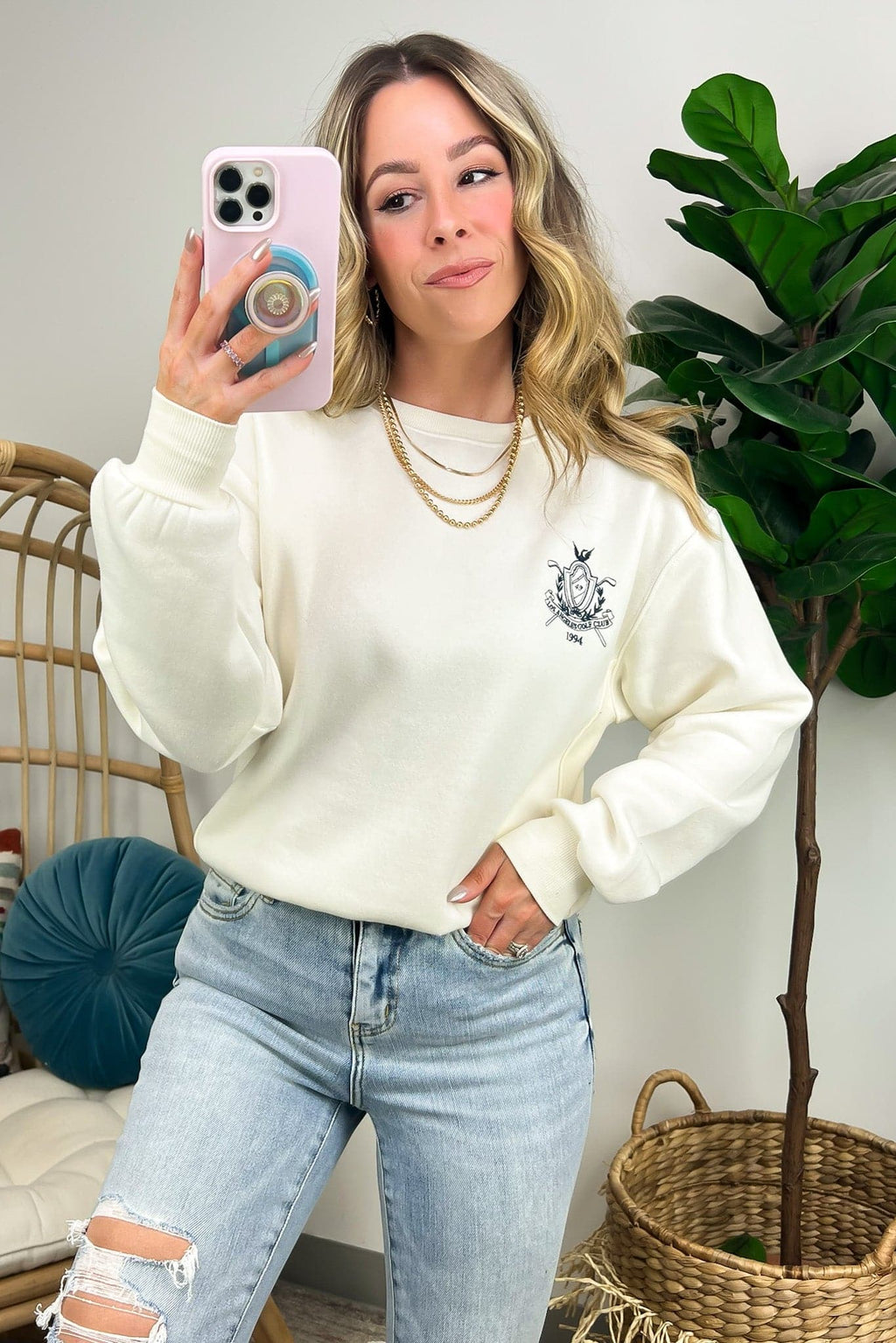 Ivory / S Golf Club Crest Logo Embroidered Pullover - FINAL SALE - Madison and Mallory