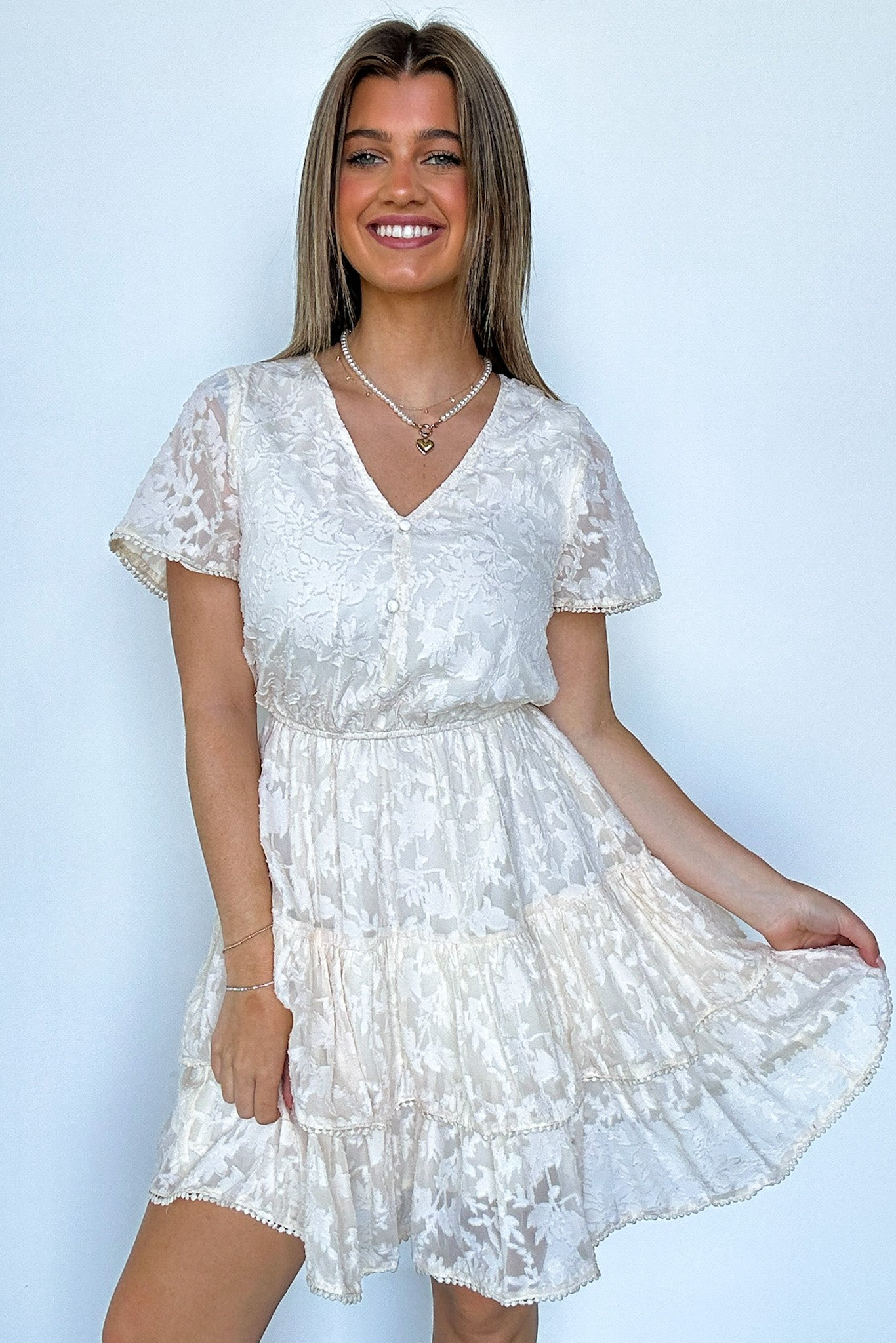 Gorgeous Excellence Lace Tiered Dress - FINAL SALE Cream / S Gorgeous Excellence Lace Tiered Dress - FINAL SALE Cream / S