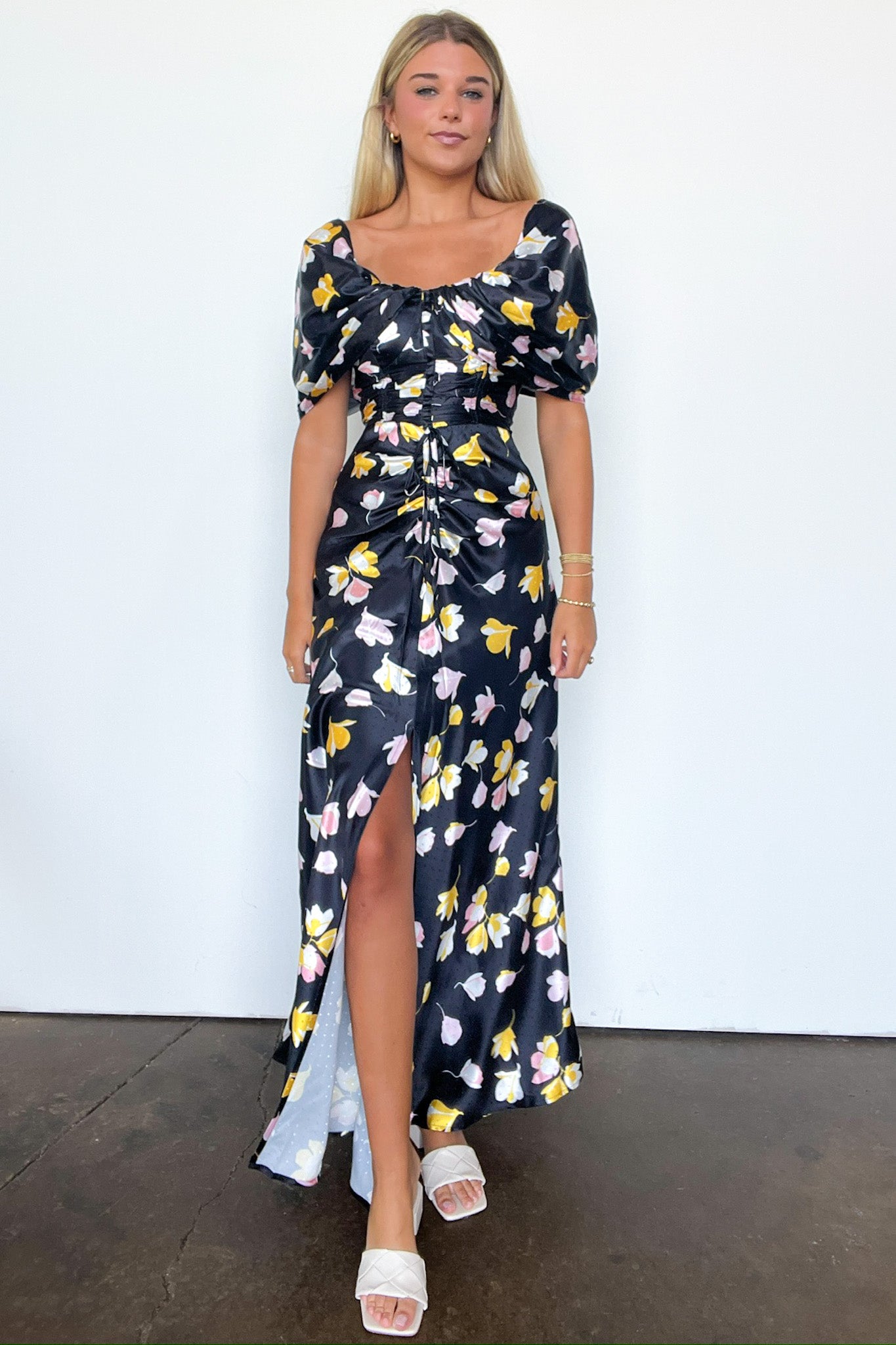  Gorgeous Purpose Floral Ruched Slit Maxi Dress - FINAL SALE - Madison and Mallory