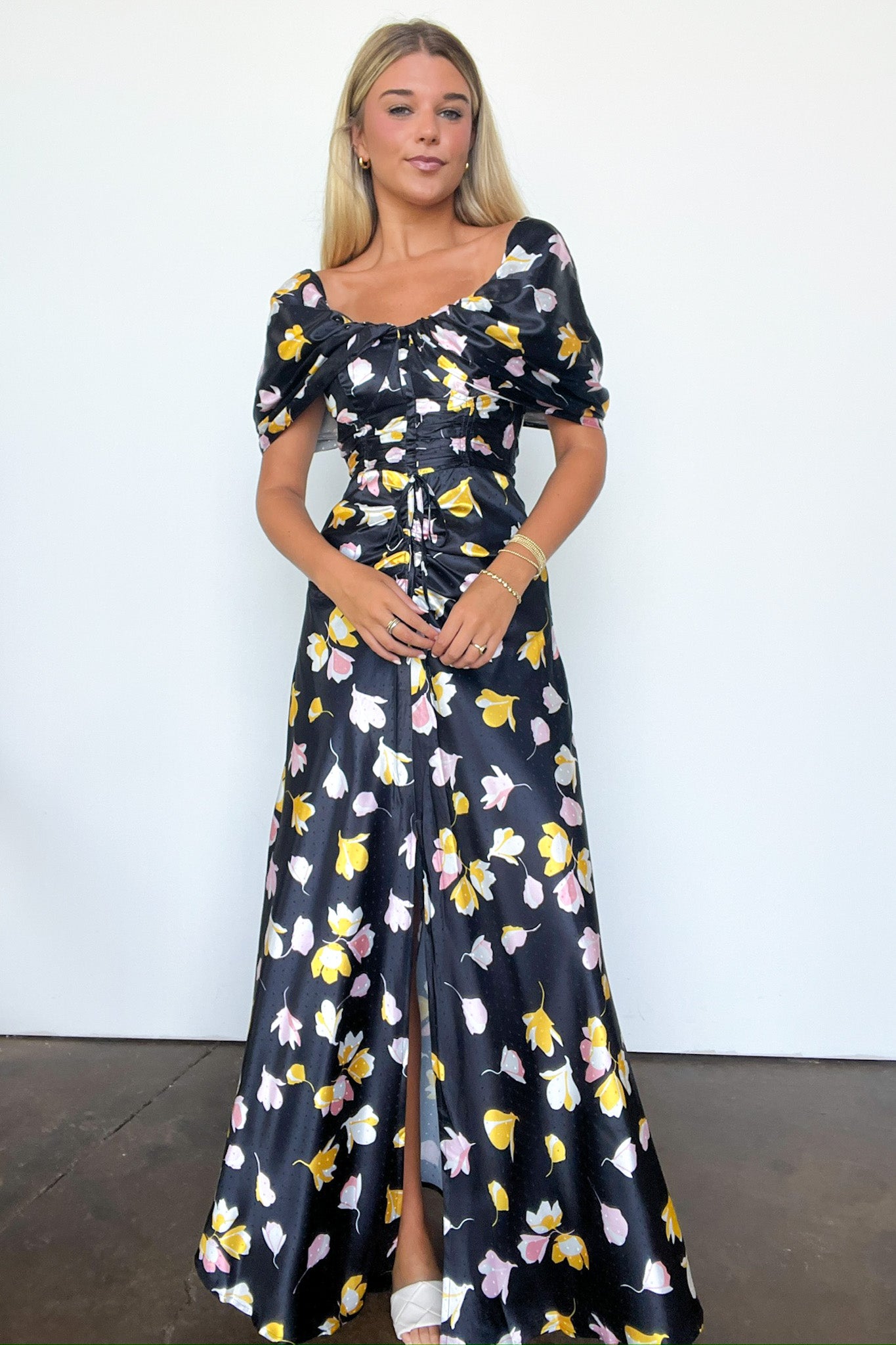  Gorgeous Purpose Floral Ruched Slit Maxi Dress - FINAL SALE - Madison and Mallory