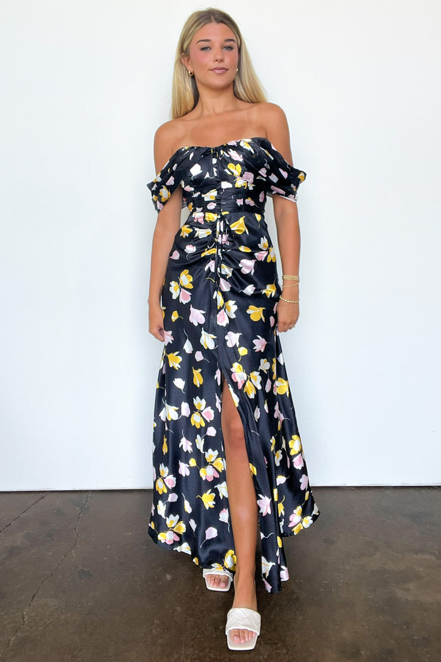  Gorgeous Purpose Floral Ruched Slit Maxi Dress - FINAL SALE - Madison and Mallory
