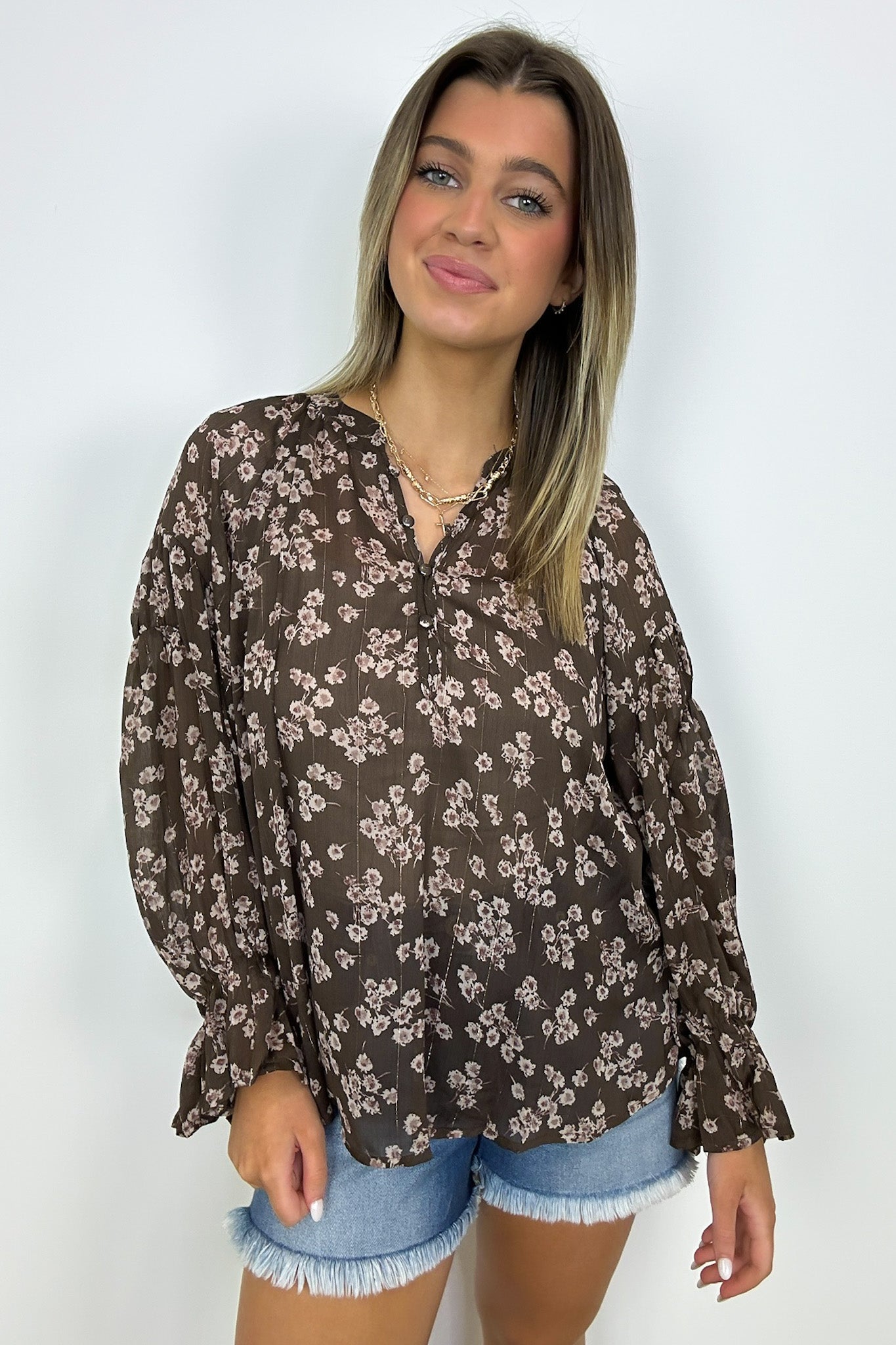  Graceful Energy Button Detail Floral Top - FINAL SALE - Madison and Mallory