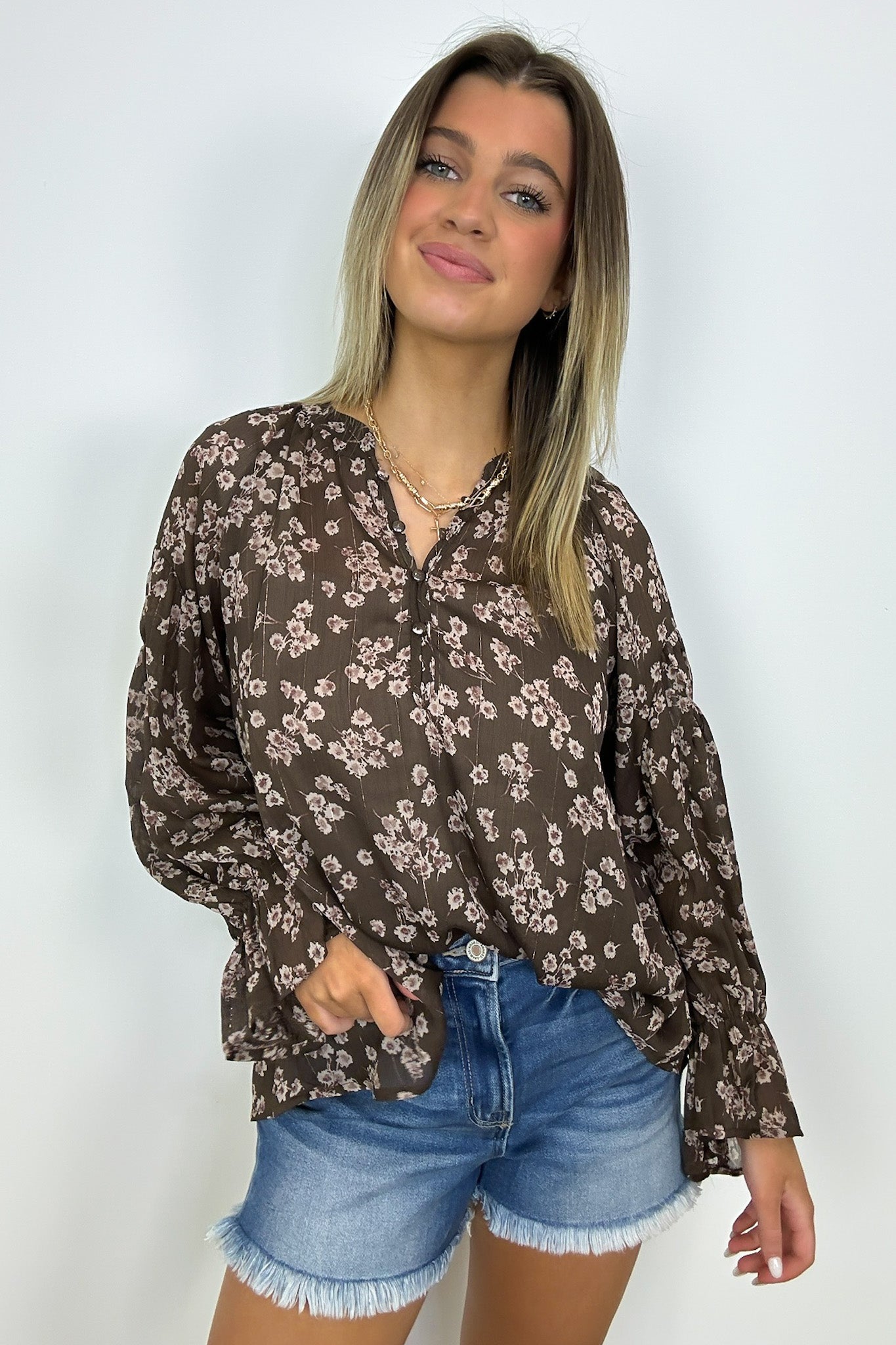  Graceful Energy Button Detail Floral Top - FINAL SALE - Madison and Mallory