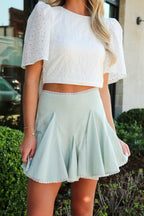 S / Sage/White Stripe Graceful Motion Striped Lace Trim Godet Skort - Madison and Mallory