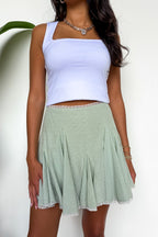 Graceful Motion Striped Lace Trim Godet Skort - Madison and Mallory