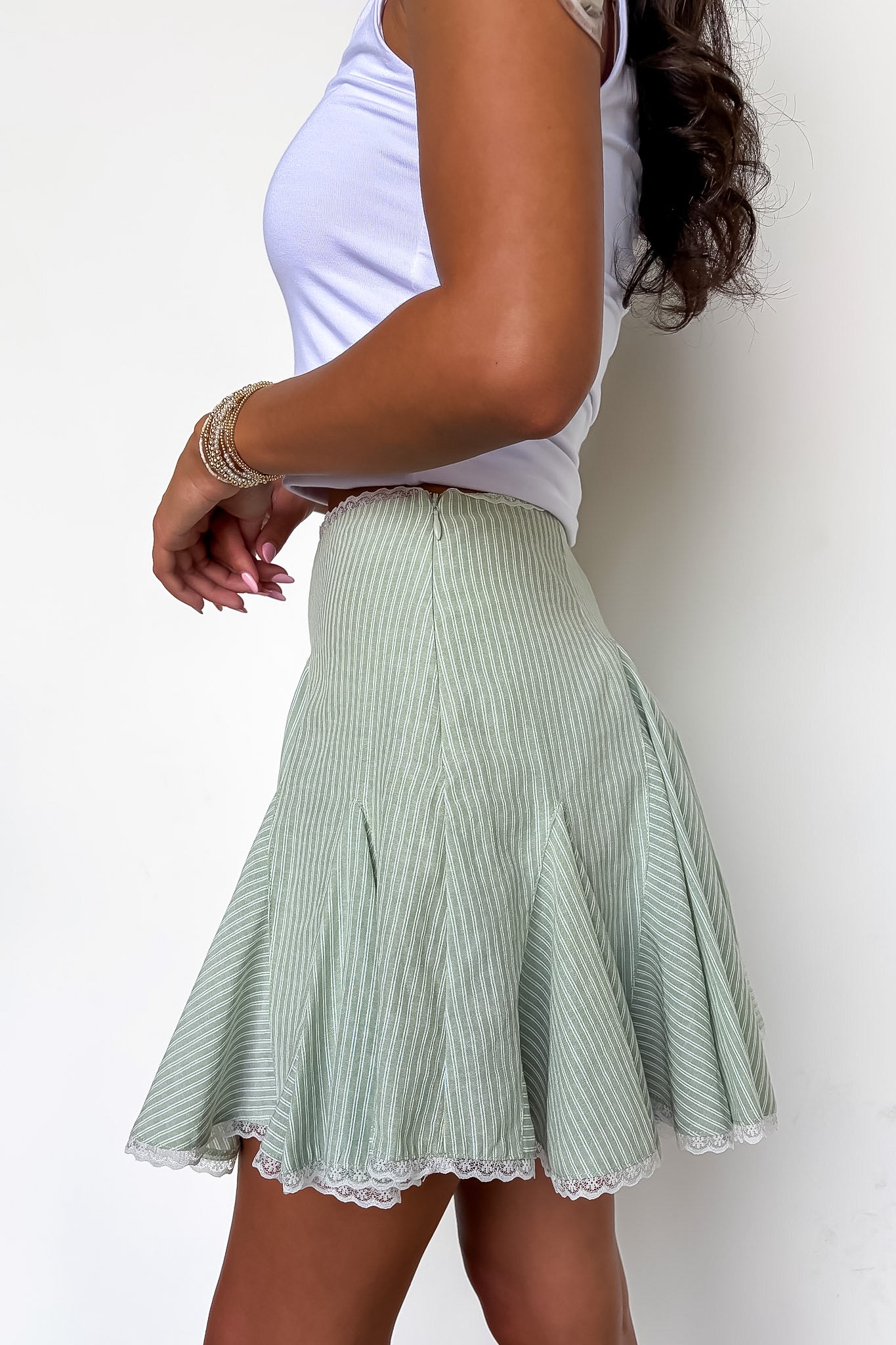 Graceful Motion Striped Lace Trim Godet Skort - Madison and Mallory