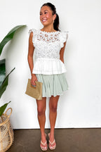 Graceful Motion Striped Lace Trim Godet Skort - Madison and Mallory