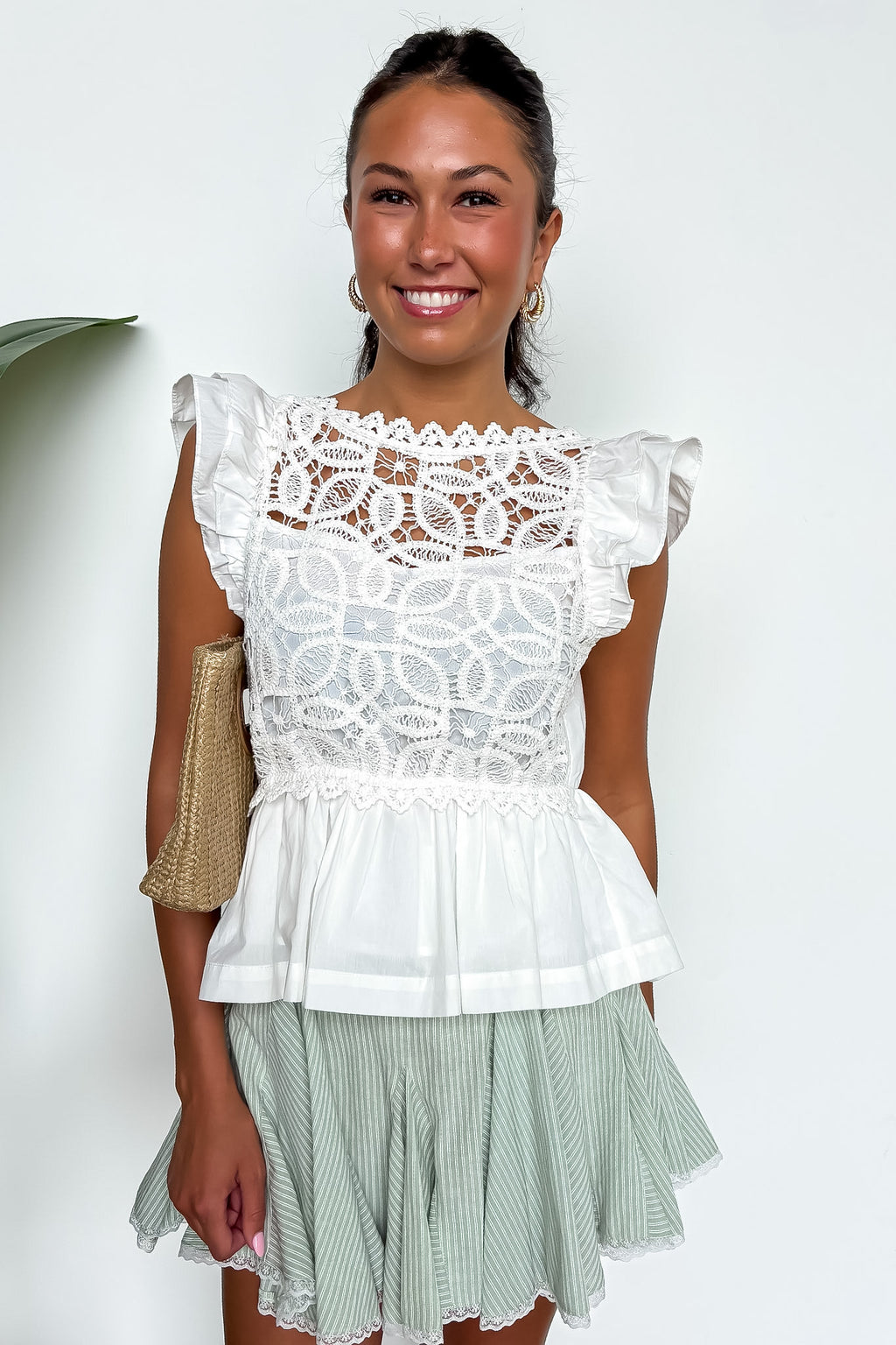 Graceful Motion Striped Lace Trim Godet Skort - Madison and Mallory