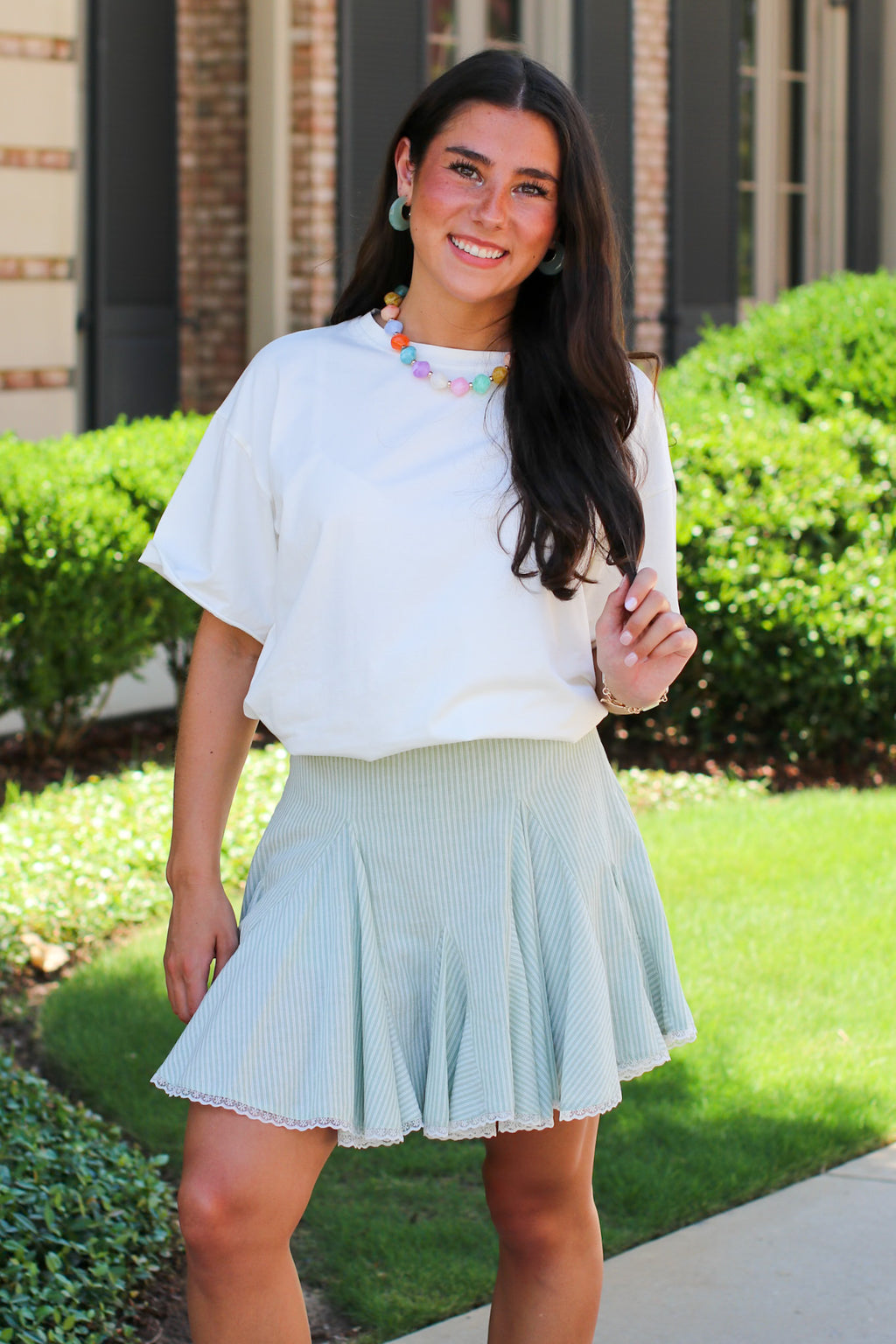 Graceful Motion Striped Lace Trim Godet Skort - Madison and Mallory