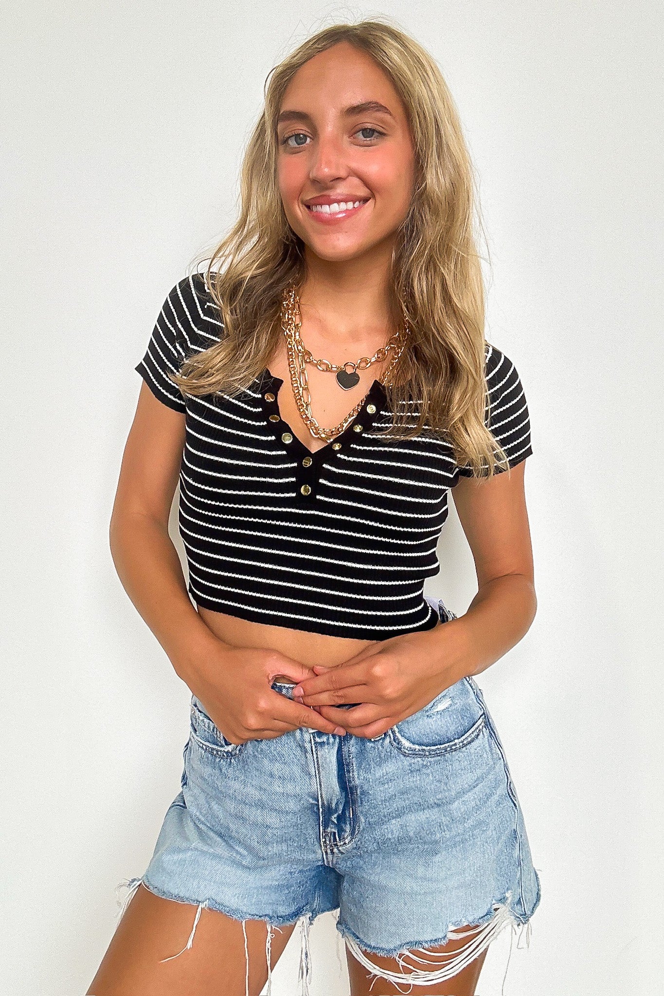 Gracie Striped Henley Top - Madison and Mallory
