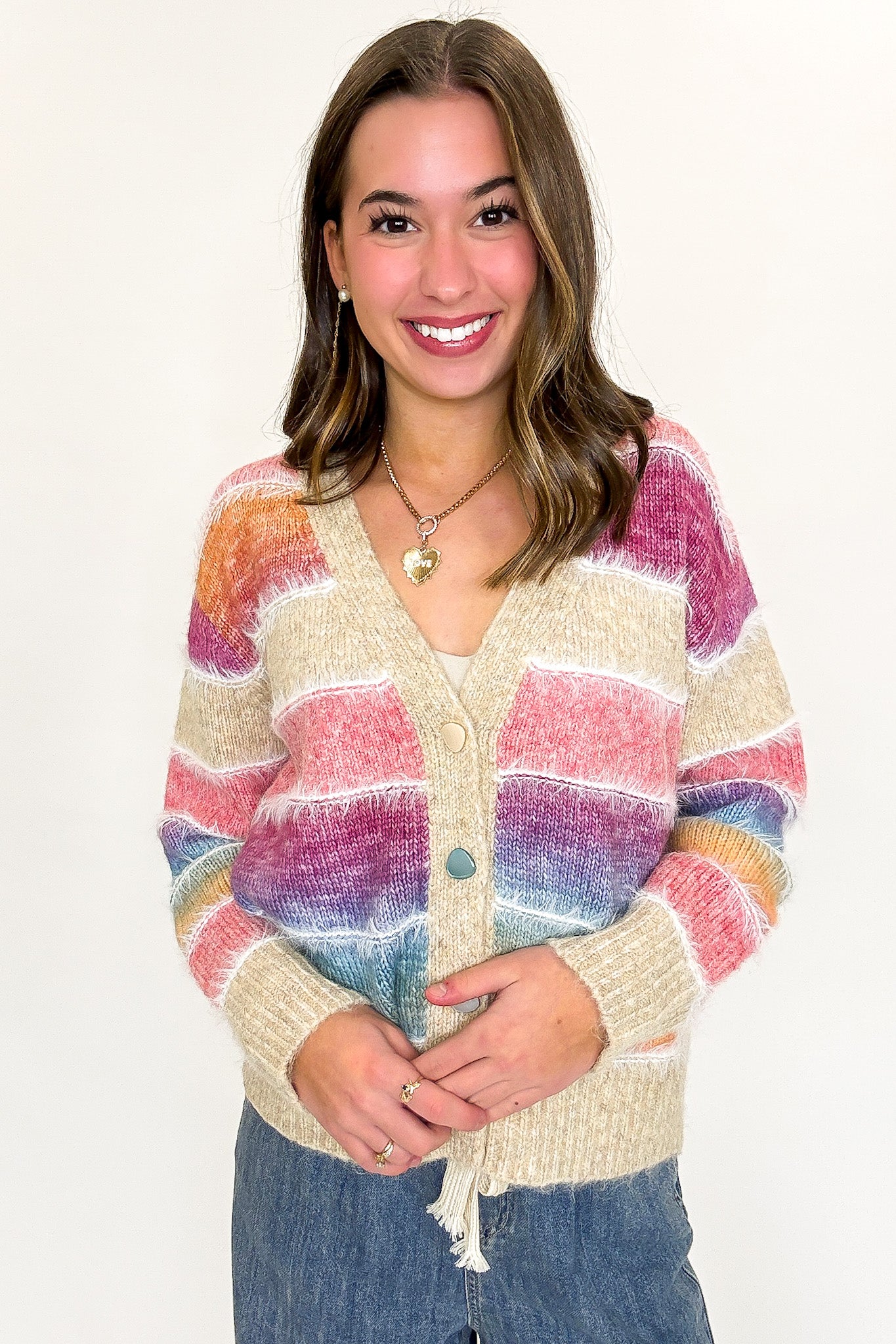Gradient Glow Ombre Striped Knit Cardigan Sweater - Madison and Mallory