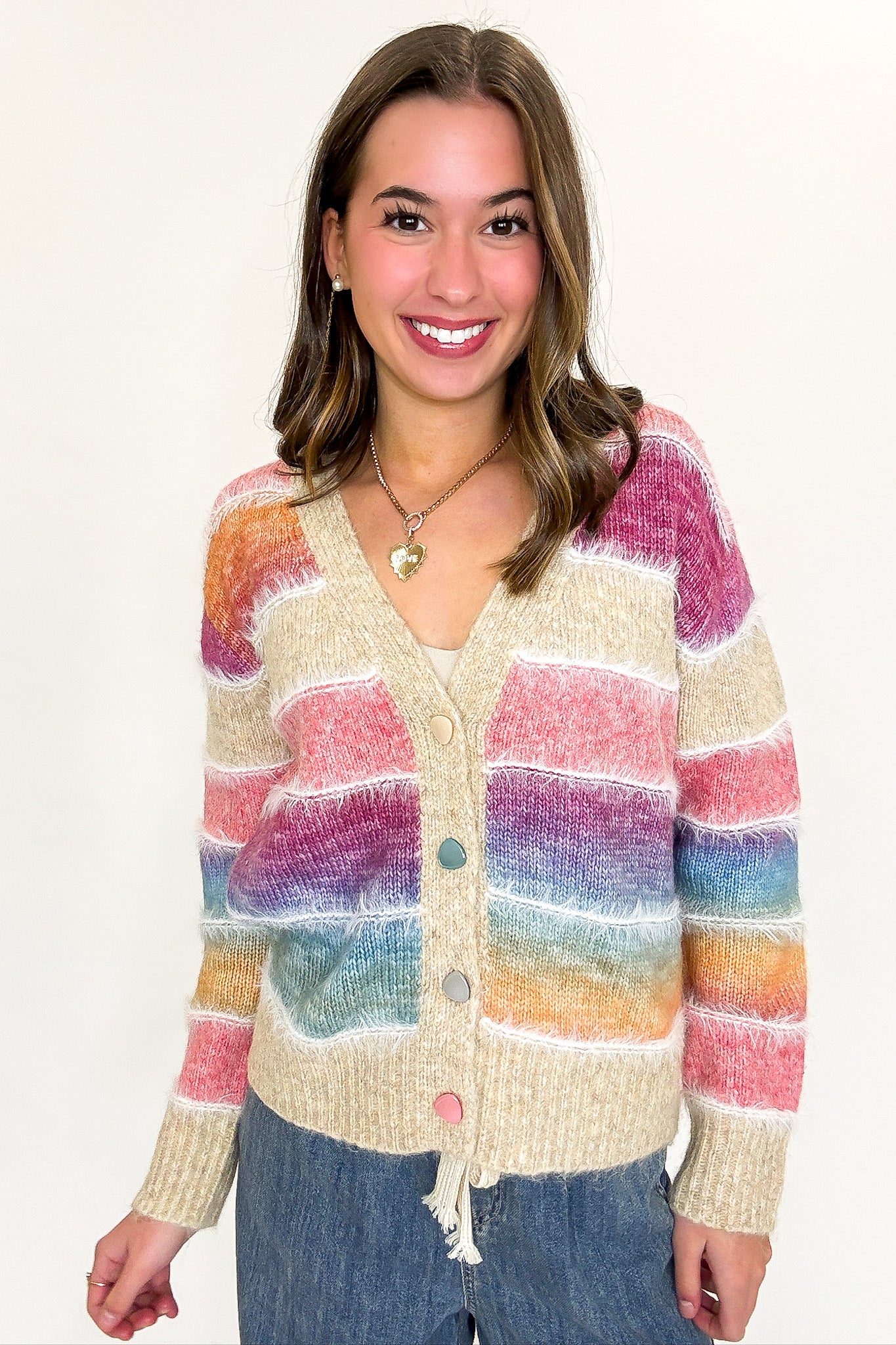 Gradient Glow Ombre Striped Knit Cardigan Sweater - Madison and Mallory