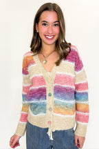 Gradient Glow Ombre Striped Knit Cardigan Sweater - FINAL SALE - Madison and Mallory