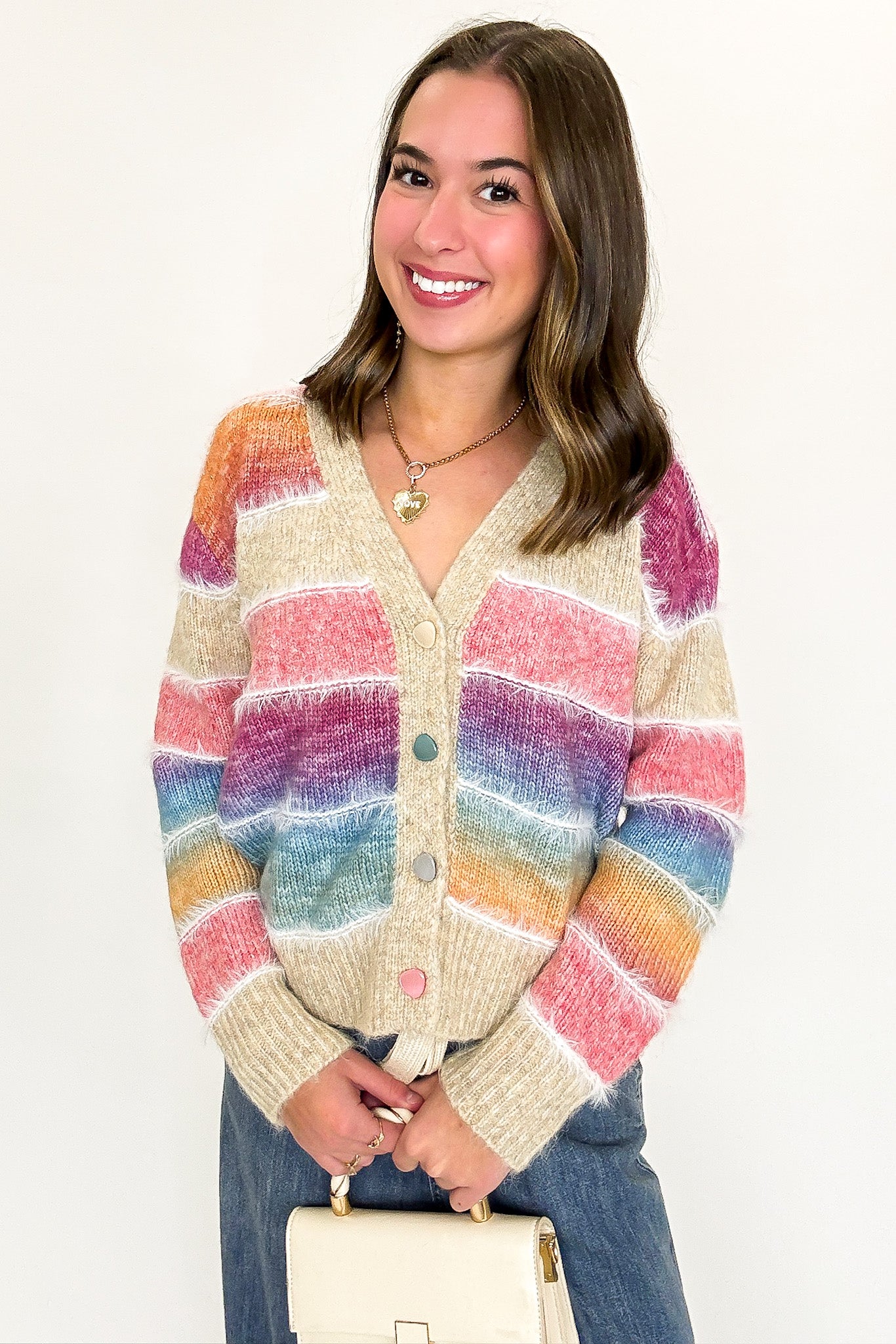 Gradient Glow Ombre Striped Knit Cardigan Sweater - Madison and Mallory