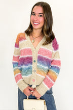 Gradient Glow Ombre Striped Knit Cardigan Sweater - FINAL SALE - Madison and Mallory