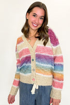 S / Rainbow Gradient Glow Ombre Striped Knit Cardigan Sweater - FINAL SALE - Madison and Mallory