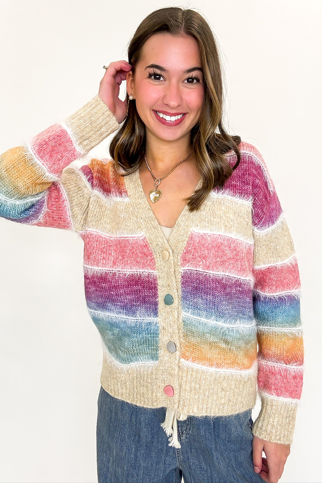 Gradient Glow Ombre Striped Knit Cardigan Sweater - Madison and Mallory