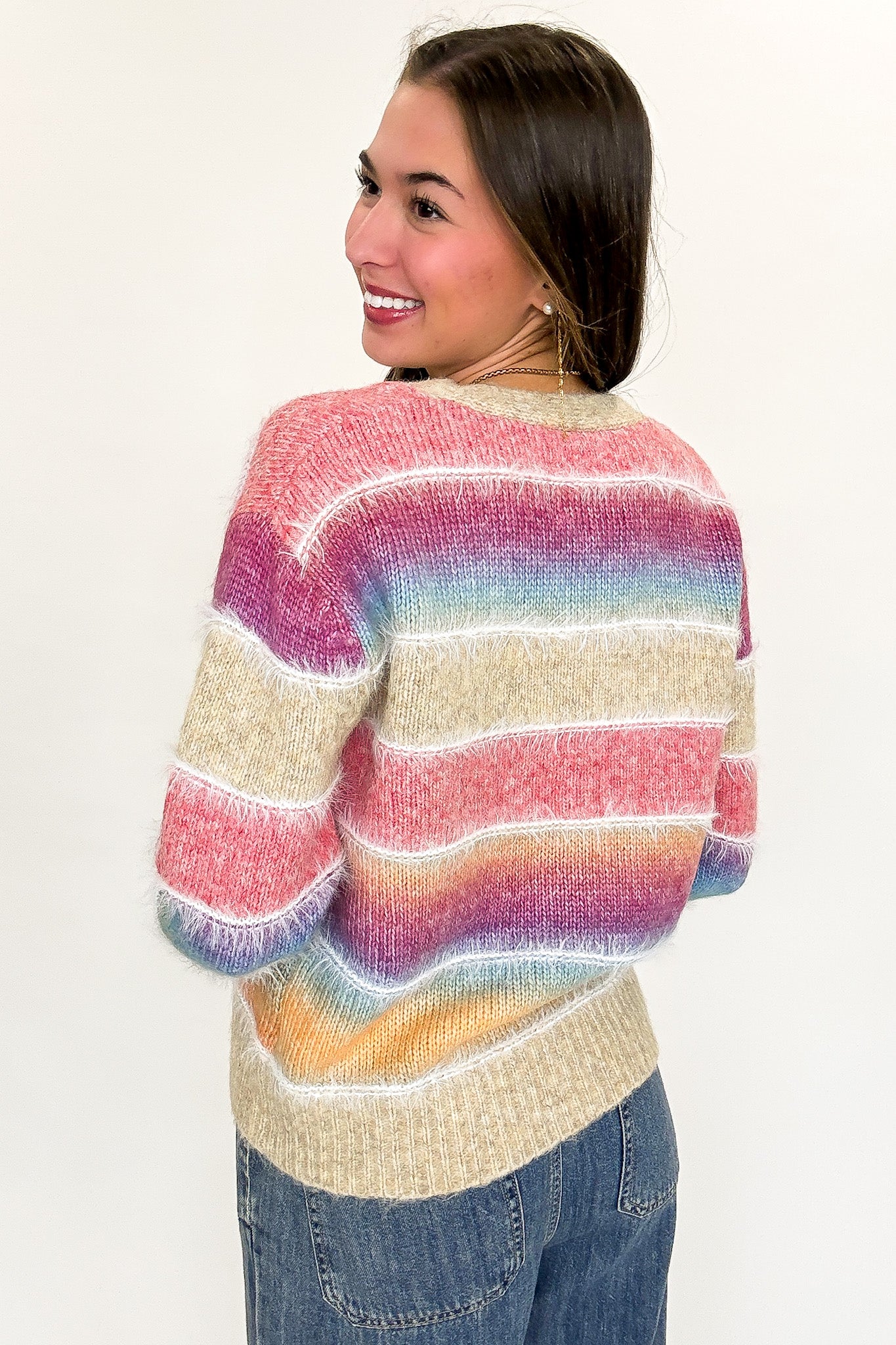 Gradient Glow Ombre Striped Knit Cardigan Sweater - Madison and Mallory