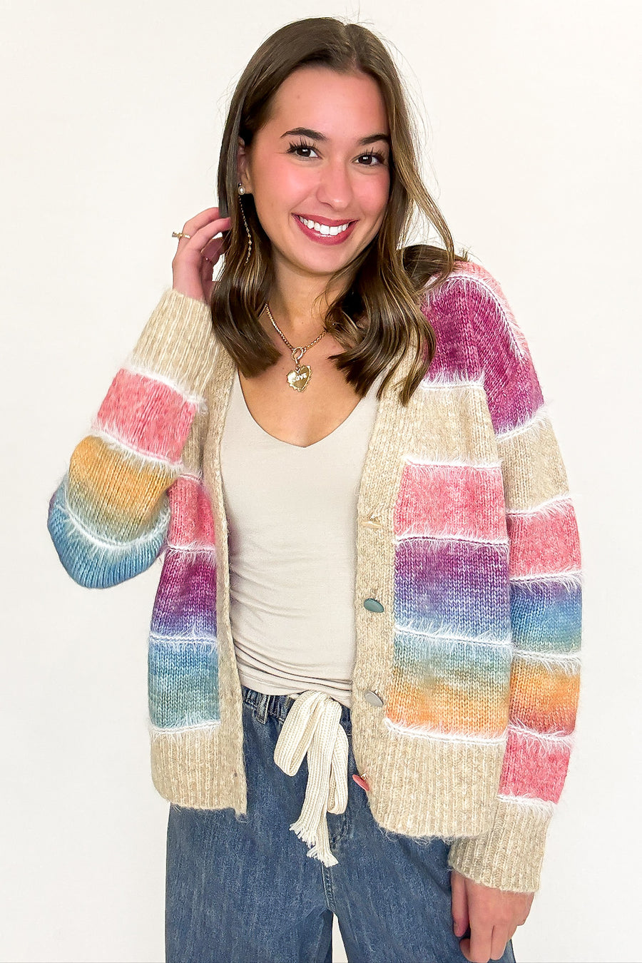Gradient Glow Ombre Striped Knit Cardigan Sweater - Madison and Mallory